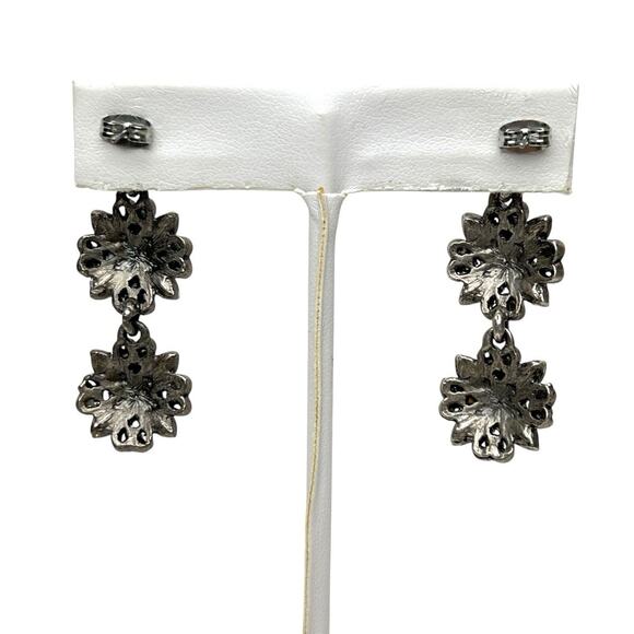 Earrings Dangle Rhinestones AB Color Accents Antiqued Silver Tone Romantic Boho - Picture 3 of 8